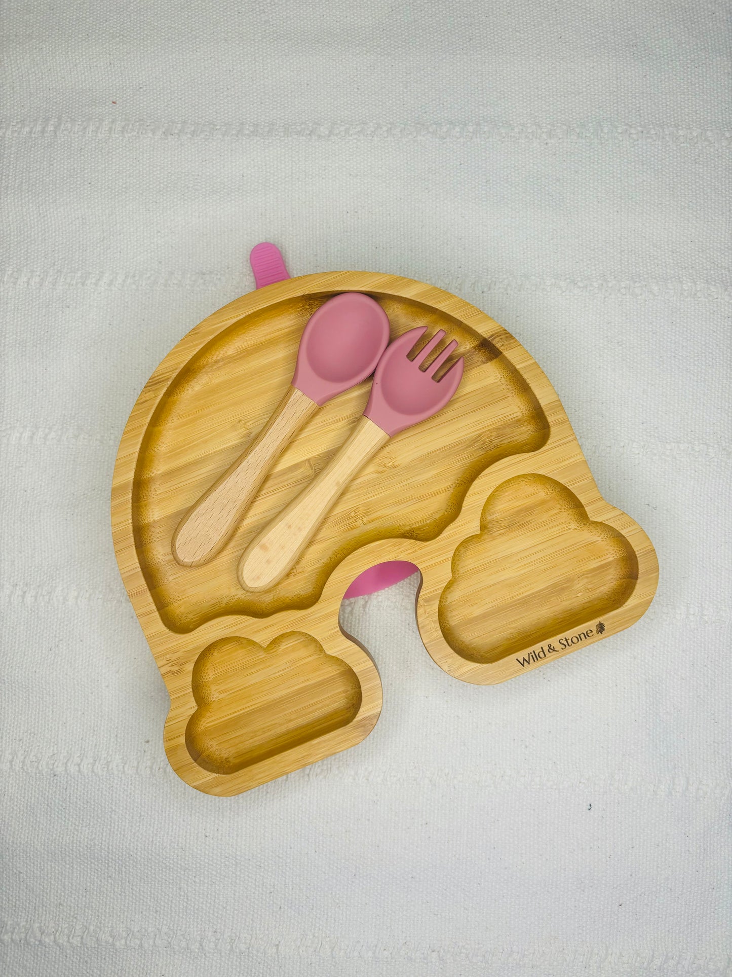 Personalised Suction Pad Bamboo Weaning Plate & Cutlery Set Rainbow