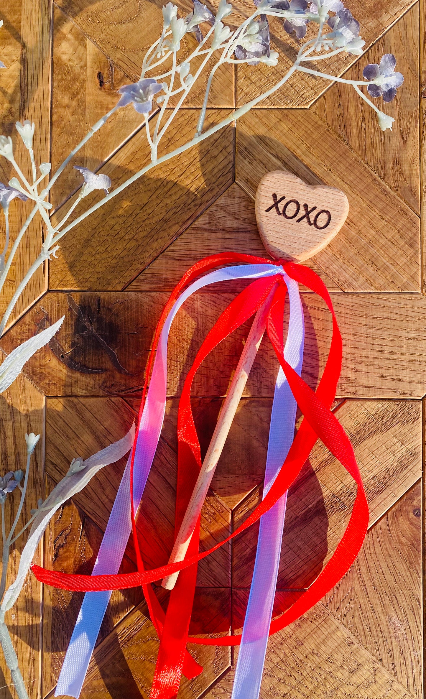 Wood Heart Sensory Ribbon Wand