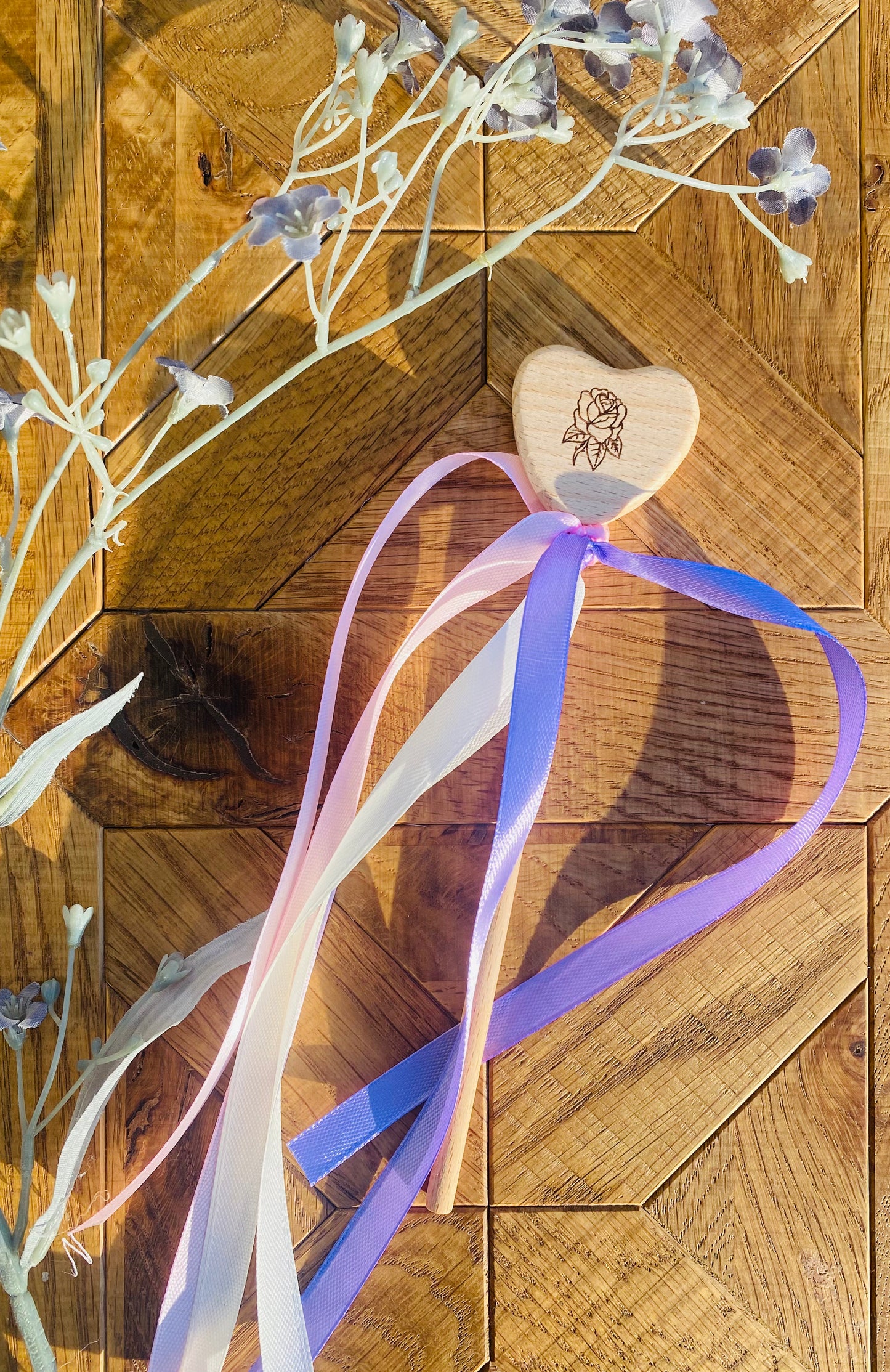 Wood Heart Sensory Ribbon Wand