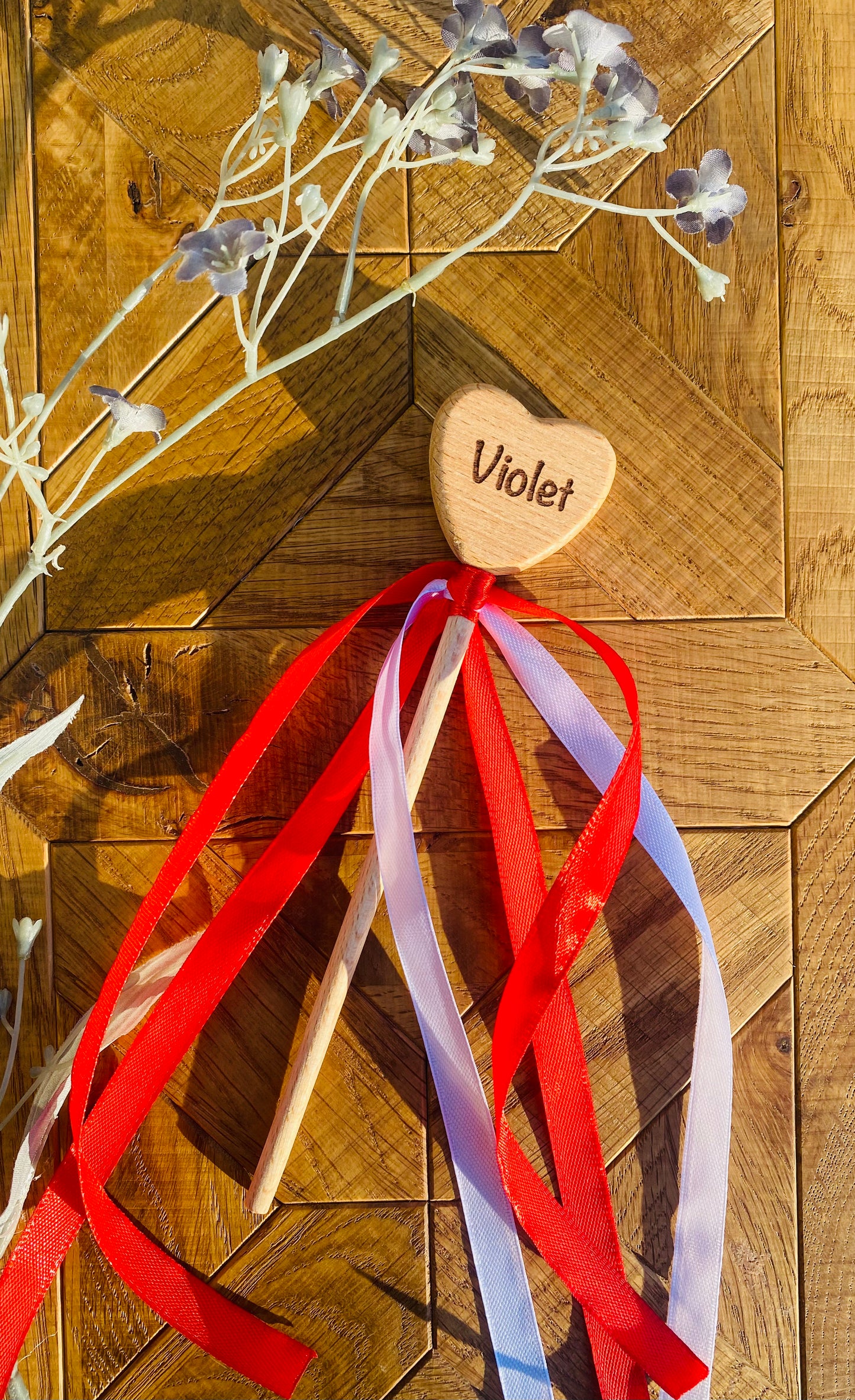 Wood Heart Sensory Ribbon Wand