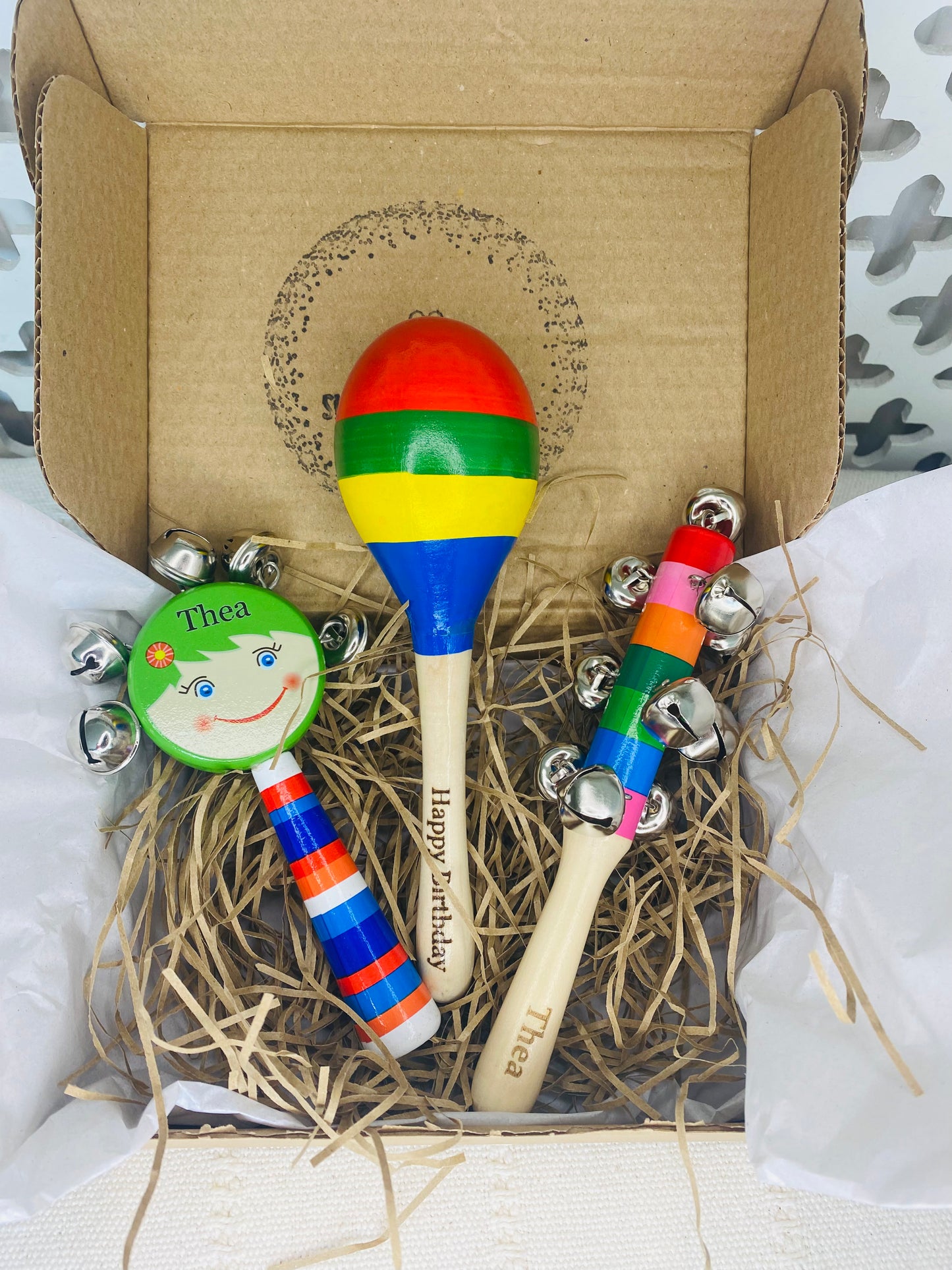 Personalised Rainbow Wood Instruments Gift Set